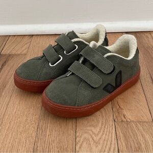 Veja Toddler Esplar Shearling Lined Olive Suede Black Mud Tan Sole Size 12
